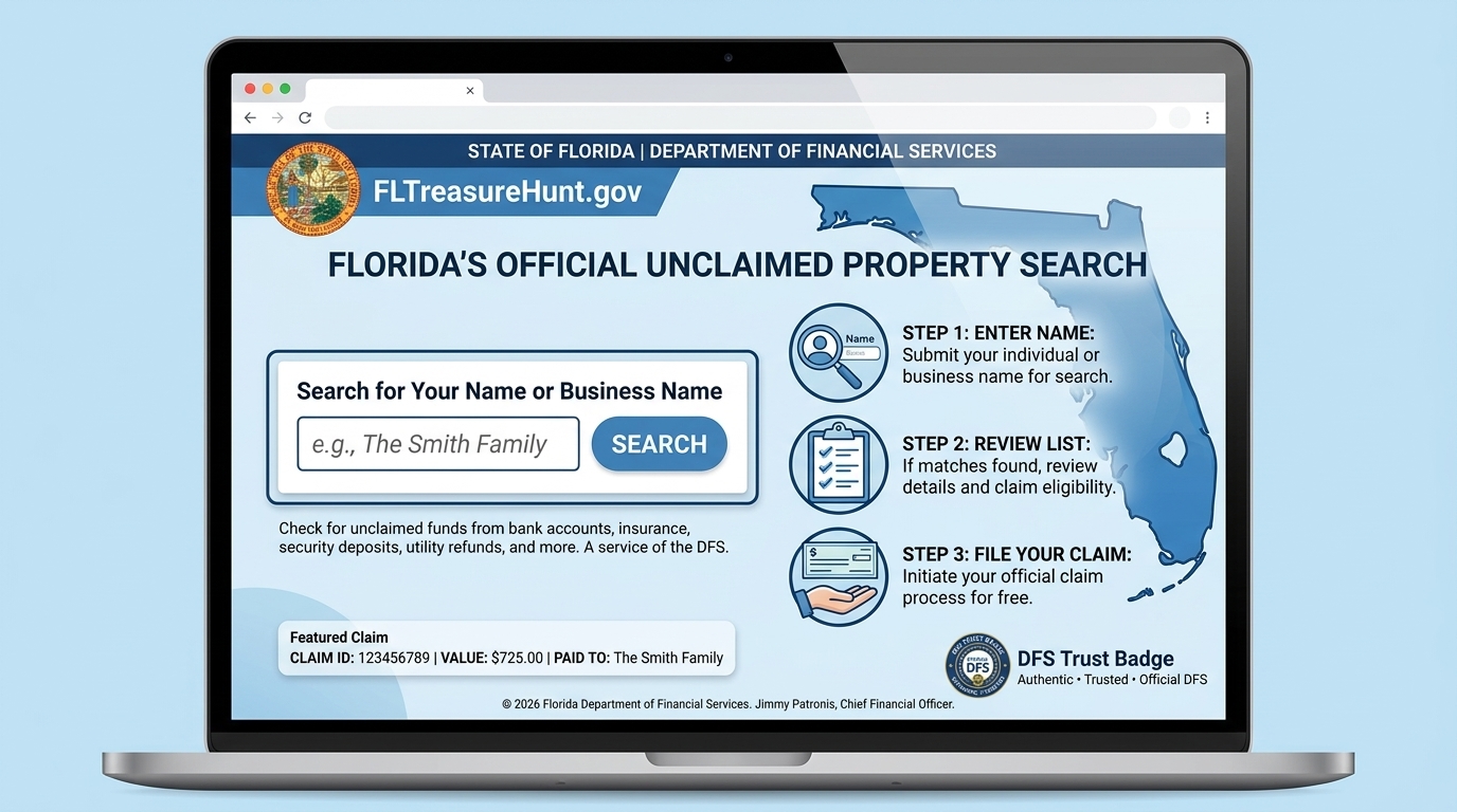 how to search fltreasurehunt.gov florida unclaimed property step by step 2026