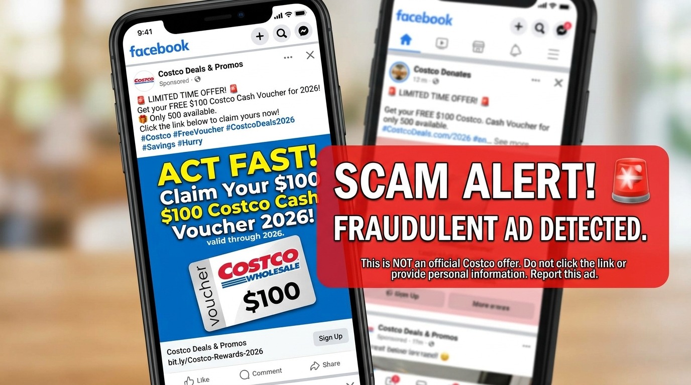 Costco $100 Cash Voucher 2026 scam warning Facebook ads