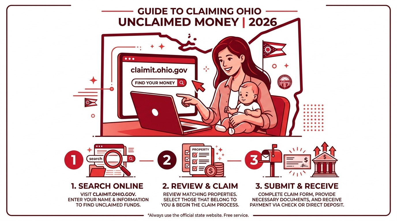 Step by step guide to search ohio unclaimed money 2026 guide on claimit.ohio.gov for Ohio moms