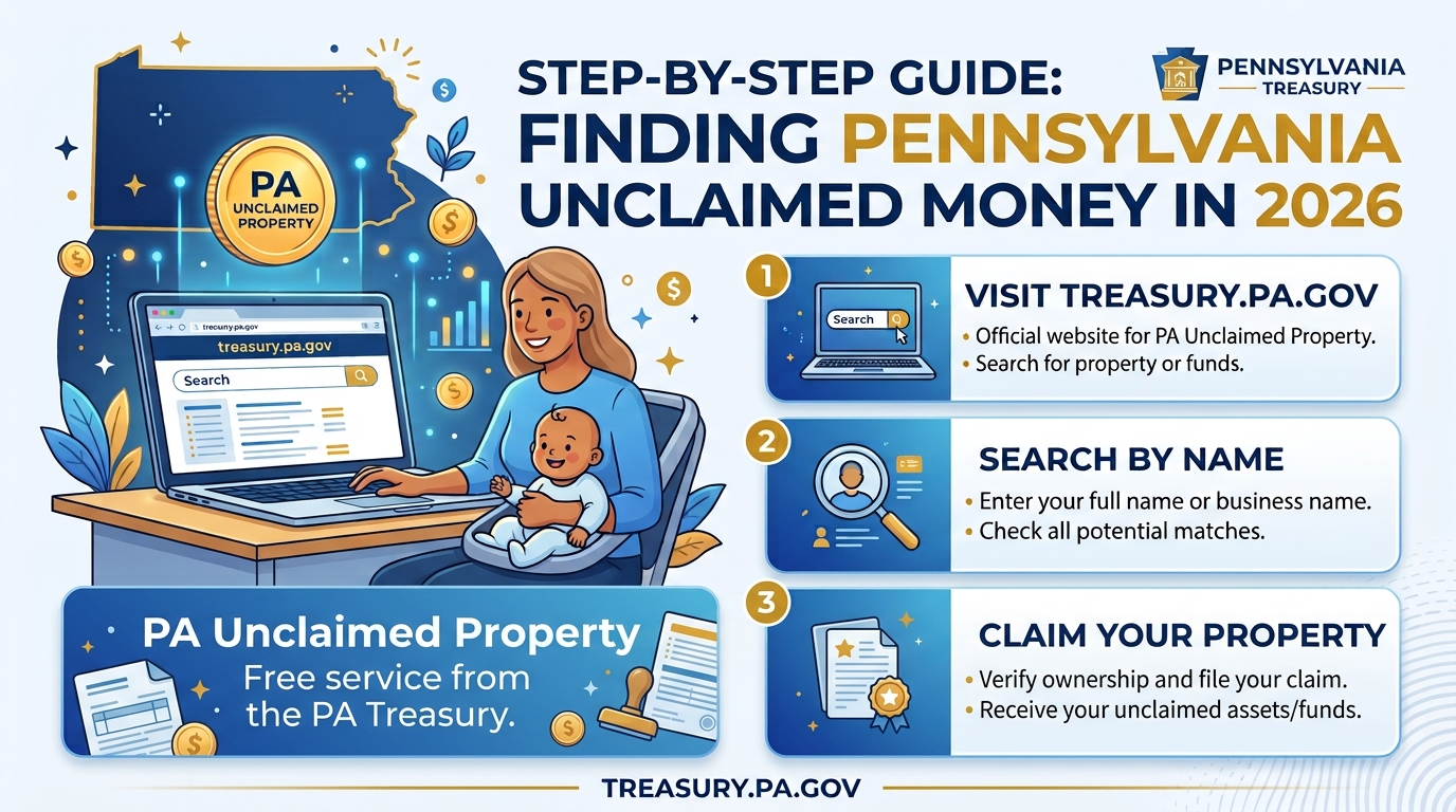 Step by step guide to search pennsylvania unclaimed money 2026 guide on treasury.pa.gov for PA moms