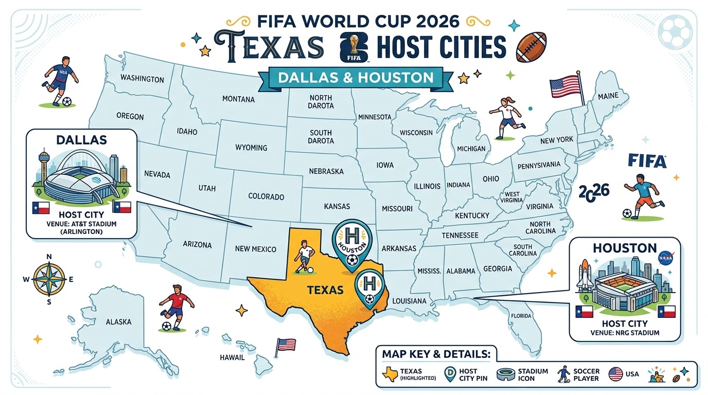 FIFA World Cup 2026 Texas host cities map