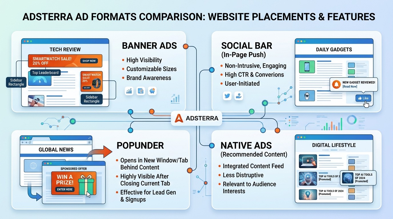 Adsterra Ads Formats Adsterra ad formats banner social bar popunder