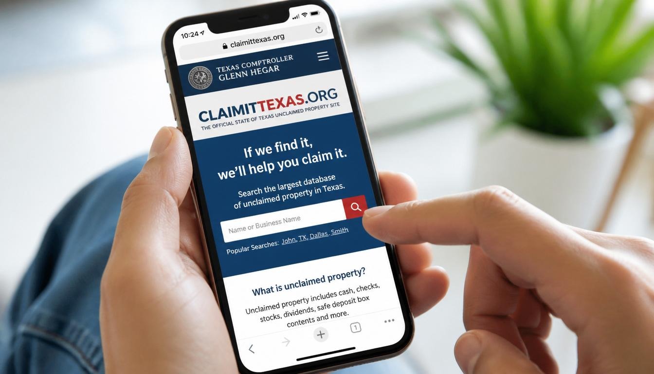Search ClaimItTexas org unclaimed funds