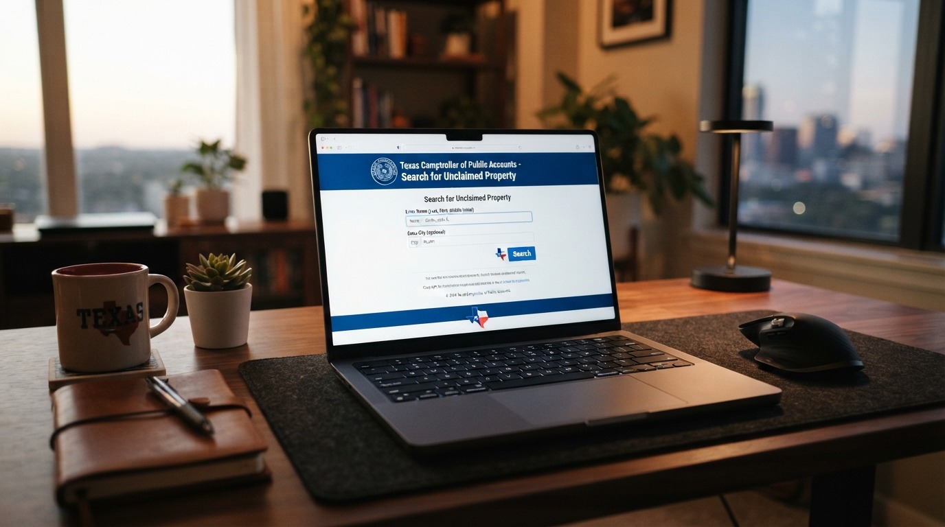 Texas unclaimed property website search form