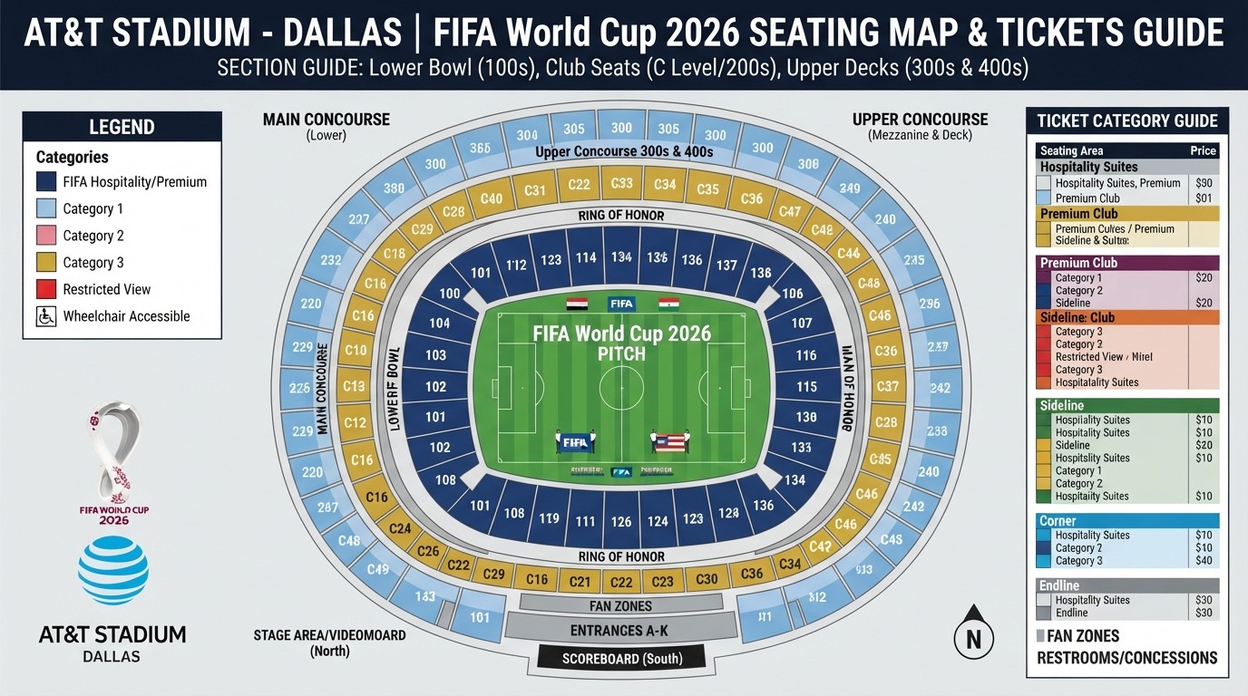 AT&T Stadium seating map FIFA 2026 Dallas tickets