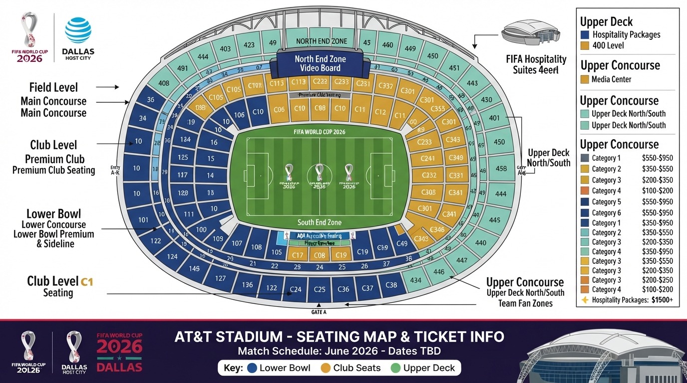 AT&T Stadium seating map FIFA 2026 Dallas tickets