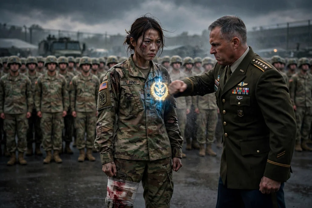 wounded soldier refused to salute mysterious insignia changed everything - senior officer slapping wounded female soldier entire formation silent